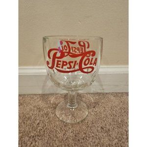 Vintage Pepsi Cola Goblet, Clear/Red Text, 6'' Tall/3.75'' Diameter